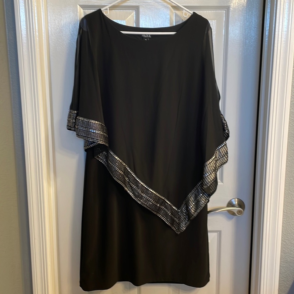 SL fashions Metallic-Trim capelet sheath dress